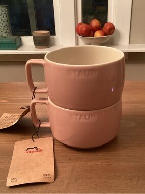 STAUB SET OF 2  17 oz  BLUSH COLORED STACKABLE CERAMIC MUG New With Tag